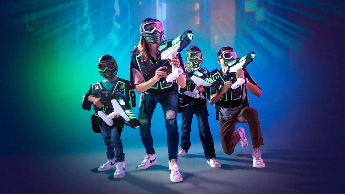 A family geared up and ready for Nexus Gel Blasters